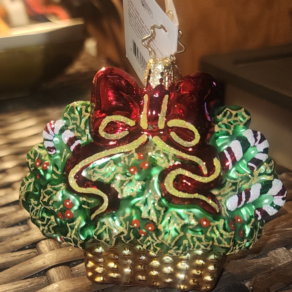 authentic collectible Christopher Radko hand crafted basket of holly